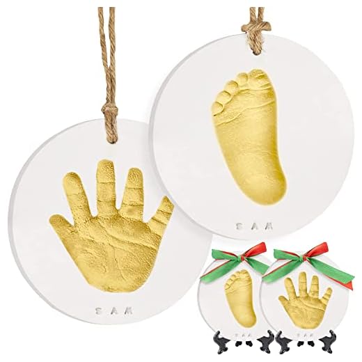 Baby Handprint Footprint Ornament Keepsake Kit - Personalized Baby Prints Ornaments for Newborn - Baby Nursery Memory Art Kit - Baby Shower Gifts, Christmas Gifts (Gold Paint)