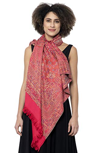 Weavers Villa Women's Pashmina Wool Blend Indian Handicraft Woven Shawls, Scarf, Wraps [Large Size: 40