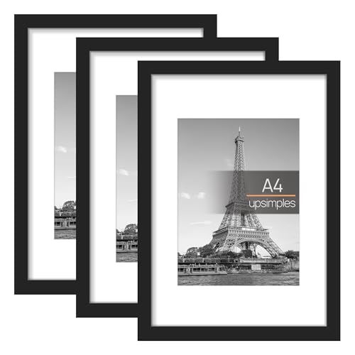 upsimples 3 Pack Bilderrahmen A4, Bilderrahmen Kinderzeichnungen A4，Picture Frame Schwarz für Fotos, Bilder, Poster