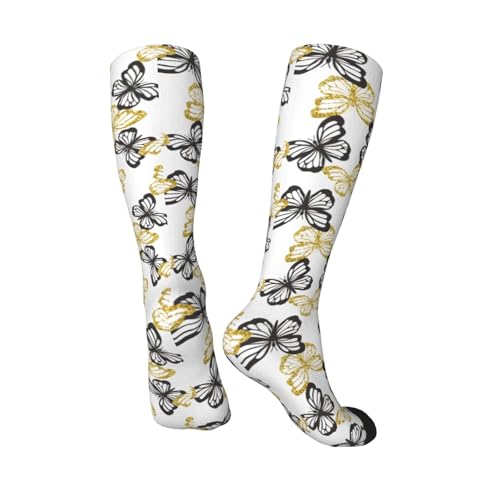 Golden Glitter Butterflies Youth Men and Women Soccer Socks Slip High Socks for Running, Travel, Athletic3