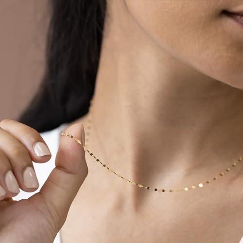 Amberta Real Italian Yellow 9ct Gold Chain Necklace for Women | Solid Gold Chain Choker Necklace Mirror Twisted Popcorn 16/18/20 inch: 16 inch Mirror Chain - Image 3