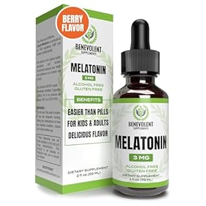 Benevolent Melatonin Liquid for Adults 3mg, Liquid Melatonin Drops for Kids 2 Month Supply, Berry Vanilla Flavor & Made in USA, Melatonin Sleep Aid Helps Fall Asleep Faster & Stay Asleep Longer