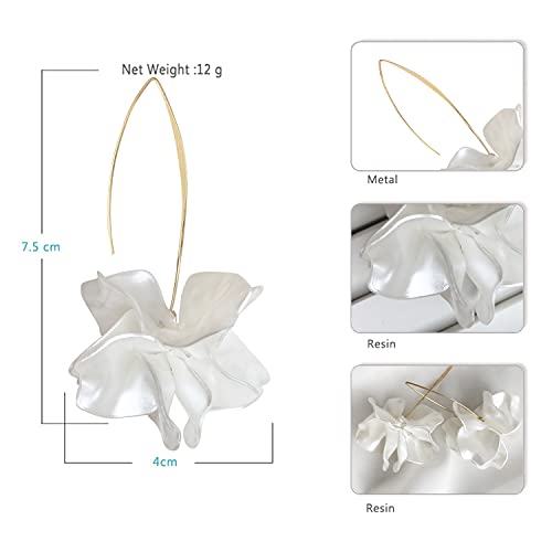 Jiuiql Handmade Bohemian Matt Acrylic Large Flower Dangle Drop Earrings Unique Exaggerated European Resin Tiered Rose Petal Flower Line Earrings For Women Girls Statement Beach Jewelry Gifts (Pearl White) #TOP1