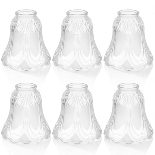 Image of 6 Pcs Frosted Flower Glass Ceiling Fan Globe Replacement for Light Cover | 2-1 /8 inch Fitter, 4-7 /8 inch W x 5 inch H, Standard E26 E27 Base Light Covers for Chandelier Table Lamp Wall Sconce Fixtures