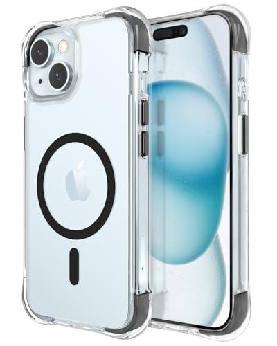 Coque magnétique iPhone 15 transparente anti-chocs avec dos protecteur anti-rayures noir