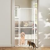 COSTWAY Extra Tall Pet Gate, 150cm/171cm Metal Cat Gates with 2 Extension Kits, Lockable Small Door, 77cm-104cm Wide Pressure Mounted Dog Fence for Doorways