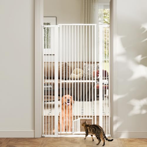 COSTWAY Extra Tall Pet Gate, 150cm/171cm Metal Cat Gates with 2 Extension Kits, Lockable Small Door, 77cm-104cm Wide Pressure Mounted Dog Fence for Doorways