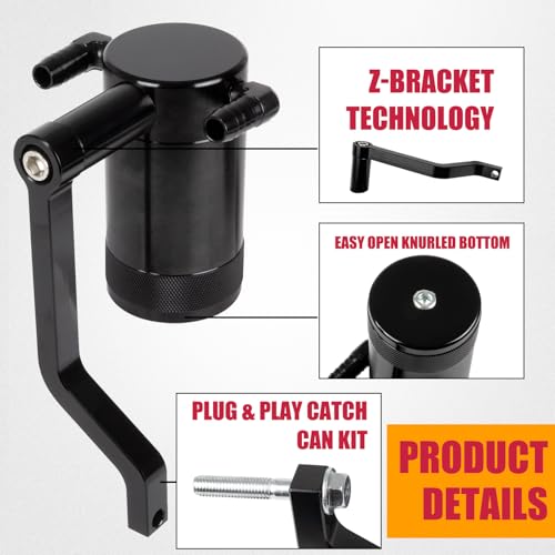RANSOTO Oil Catch Can 6.4 5.7 HEMI Billet Compatible with 2011-up Chrysler 300 Dodge Charger Challenger Jeep Grand Cherokee Z-Bracket Technology (Black)