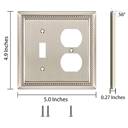 Image of Henne Bery Sunken Pearls Heavy Duty Decorative Wall Plate Switch Plate Outlet Cover (Toggle /Duplex, Satin Nickel)