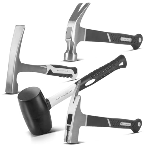 STAHLWERK Hammer 4er Set mit Klauenhammer, Maurerhammer...