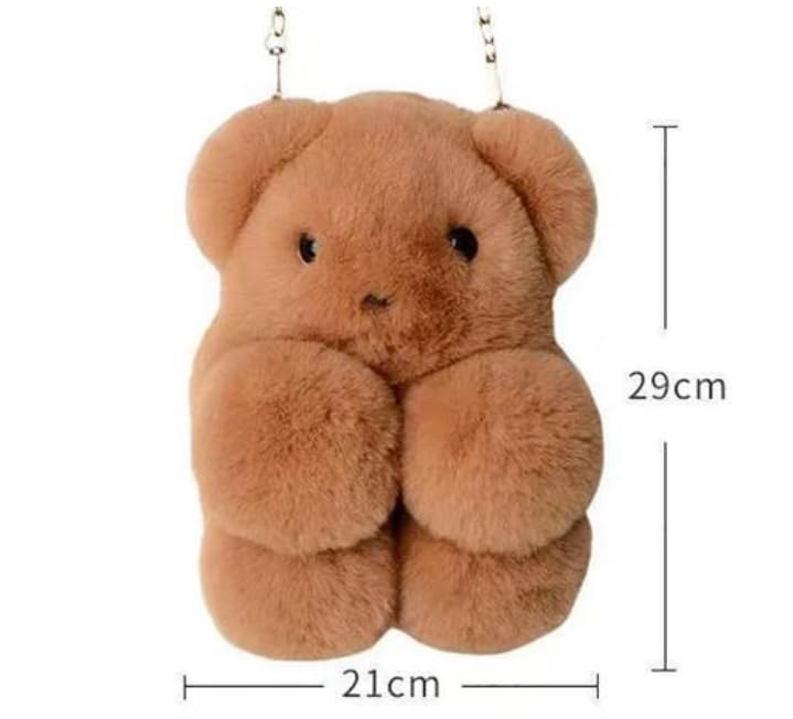 Image of Cute Teddy Bear Plush Sling Bag For Kids And Girls with Chain Strap, Soft Faux Fur, Zipper Closure, Compact Storage for Phone Wallet Essentials (Wine)