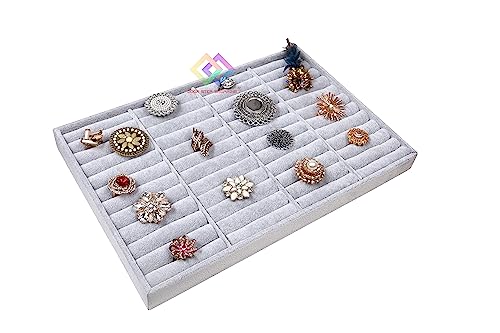 Image of 44 Kada Ring Velvet Jewelry Drawer Organizer Tray Stackable Jewelry Tray For Drawer And Storage Display, Grey