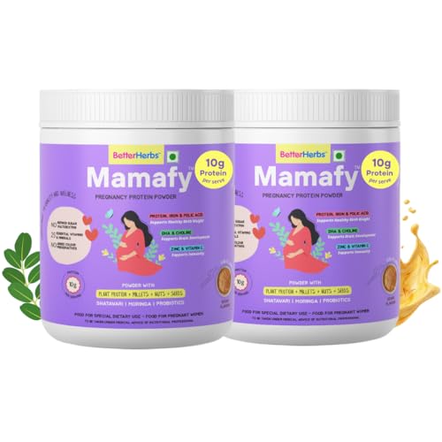 Image of Mamafy Mother's Nutritional Protein Powder Kesar 325g | For Pregnancy with 10g Protein per serve and 25 Vital Nutrients to Support Healthy Birth Weight and Brain Development | No Refined Sugar ( Pack of 2 )