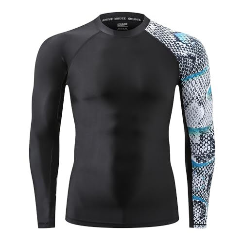 Image of HUGE SPORTS Men's Rash Guard Long Sleeves UPF 50+ UV Sun Protection Quick Drying Splice Compression Swim Shirts