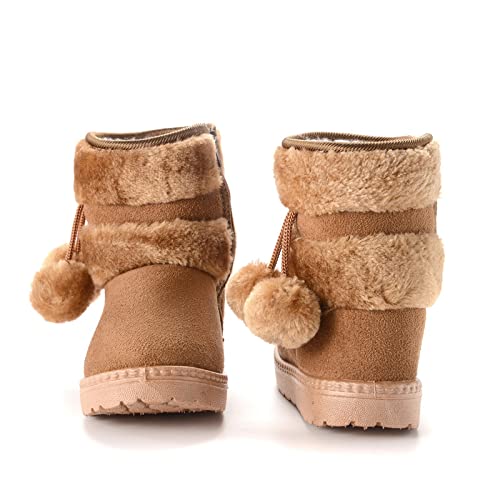 QIETION Toddler & Little Kid Suede Bow Winter Boots – Faux-Fur Lined Warm Snow Booties with Inside Side-Zipper, Non-Slip TPR Sole, Girls & Boys Cold-Weather Shoes (US 4-13)4