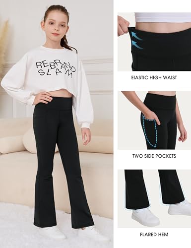 Desol Girl's Thermal Fleece Lined Flare Leggings High Waisted Bell Bottom Kids Warm Yoga Pants with Pockets Preppy Clothes3