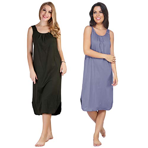Image of BLAZON Women's Cotton Hosiery Solid Maxi Nighty Slip (Pack of 2) Available Sizes: S, M, L, XL, 2XL, 3XL, 4XL, 5XL