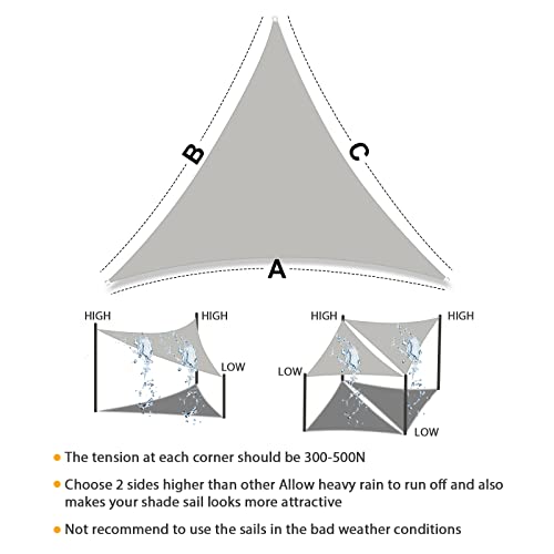 Image of Artpuch Waterproof Sun Shade Sail 11' x 19' x 22' Triangluar Light Grey Shade Canopy 90% UV Resistant for Outdoor Patio Garden Backyard WP01 Customizable