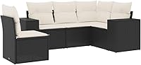 Vista 3 de 5-Piece Garden Sofa Set in Black and Cream White, Modern Outdoor Furniture with Modular Design, Weather-Resistant Poly Rattan Construction, Ample