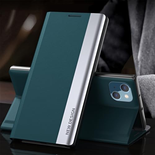 Étui en cuir pour iPhone 15 vert avec clapet magnétique élégant
