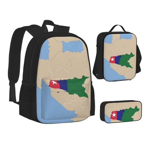 nanger Gambia Position Flag Map Print 3-Piece Set Backpack, Lunch Bag And Pencil Case, For Travel, College, And Daily Use2