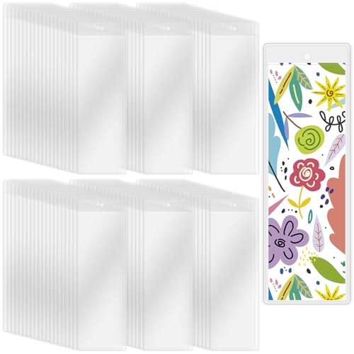 DSYIL 120 PCS Bookmark Sleeves Clear for 2 x 6 Inch Bookmarks Plastic Bookmark Holder for DIY Book Mark Making and Protection