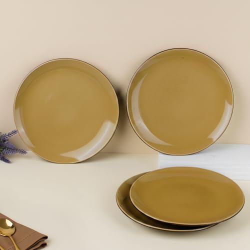 Image of The Earth Store Handcrafted Mustard Novelle Dinner Plate 4 Piece -10 Inch Ceramic Dinner Plates Microwave & Dishwasher Safe Ceramic Plates for Dinner | Full Plates Set of 4
