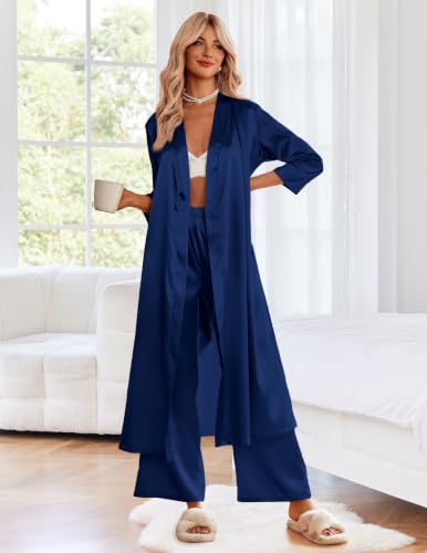 Image of Ekouaer Silk Robes for Women Long Satin Bride Bridesmaid Robe with Pockets
