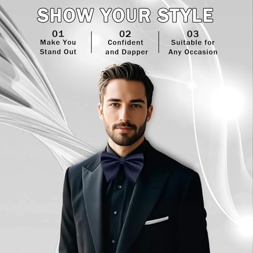 Image of Mens Bow Tie Pre Tied Oversized Bow Ties for Men Satin Bowties for Tuxedo Wedding Party Banquet