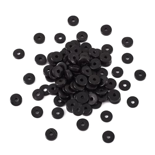 FASHEWELRY 100Pcs Flat Round Coconut Beads 12mm Dyed Donut Disc Wood Spacer Beads for DIY Bracelet Necklace Jewelry Making (Black)