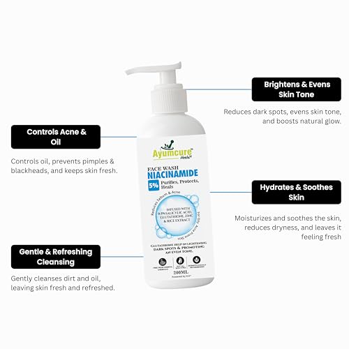 Image of Ayumcure 5% Niacinamide Face Wash 200g | with 0.5% Salicylic Acid, Glutathione, Zinc & Rice Extract | Anti-Acne, Brightening Cleanser for Combination & Oily Skin | Unisex Daily Face Wash (Pack of 2)