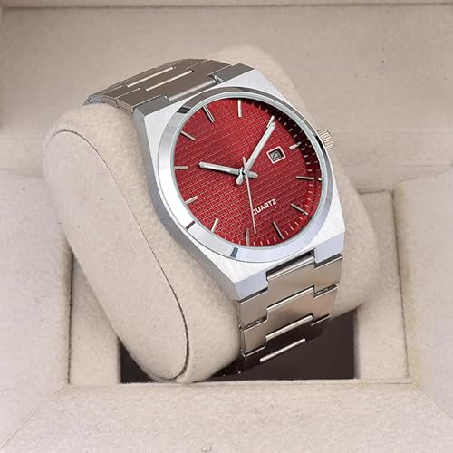 Image of Men's Stainless Steel Analog Watch with Textured Dial | Premium Quartz Movement | Date Display Wristwatch for Casual, Office & Formal Wear | Stylish Silver Bracelet Watch for Men