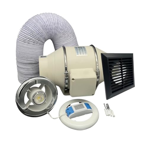 AirTech-UK FlowMax Turbo Inline Bathroom Extractor Fan Kit with Light– 4-inch (100mm) Duct Opening – High Power - Silent Extractor Fan for Bathroom – 1 Speed – Black External Vent