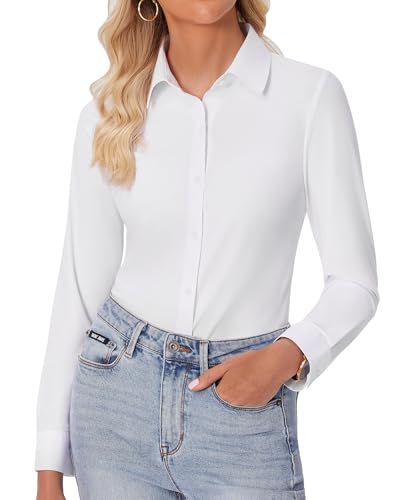 siliteelon Button Down Shirts for Women Slim fit Long Sleeve Stre...