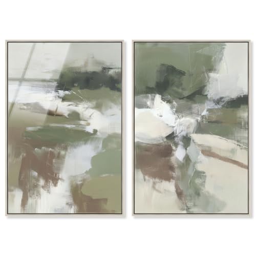 Faded Green Duo Framed Acrylic Print Sage Wall Decor Set by Art Remedy, Silver Frame, 36 x 54