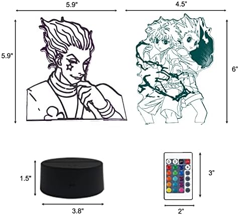 2 in1 Gon Killua Hisoka Merch 3D Illusion LED Anime Lamp RGB 16 Colors Remote Control Bedroom Night Light