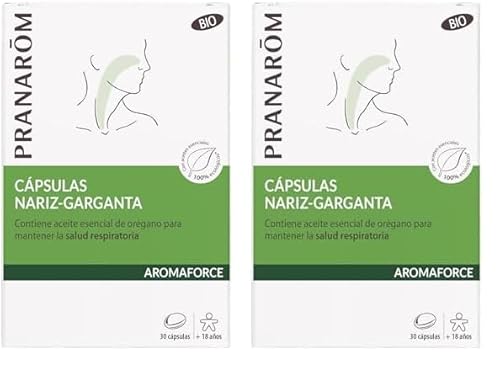 PRANAROM - Aromaforce - Cápsulas Nariz-Garganta - con Aceites Esenciales - Orégano Vulgare - Mantenimiento de la Salud de las Vías Respiratorias - Limón 100% Orgánico - 30 Cápsulas. (Paquete de 2)