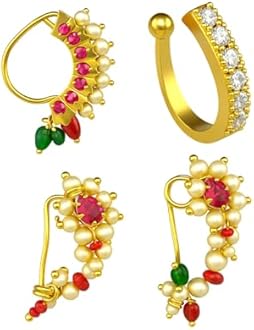 VAMA FASHIONS Maharashtrian Marathi Nath without piercing Mukuthi Nathiya nose pin ring for women.
