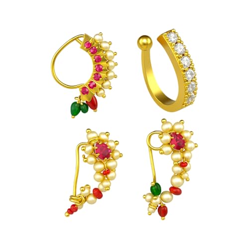 VAMA Maharashtrian Marathi Nath Without Piercing Mukuthi Nathiya Nose Pin Ring For Women.