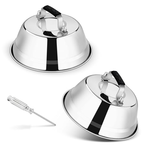 Homikit Lot de 2 cloches à hamburger en acier inoxydable avec poignée en silicone résistant à la chaleur - Pour barbecue et steak hamburger, teppanyaki,...