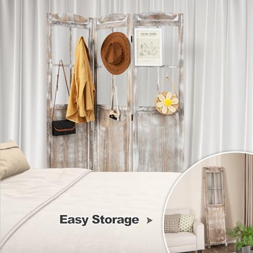 GOFLAME 3-Panel Folding Room Divider, 6FT Paulownia Wood Privacy Screen with Mesh Window, Natural Rustic Freestanding Wall Divider Partition for Room Separation, No Assembly Required - Thumbnail 7