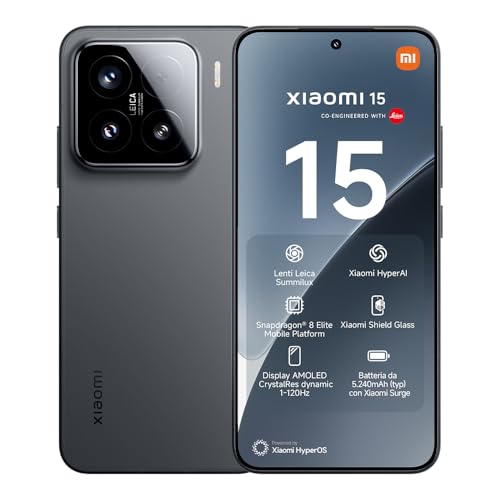 Xiaomi 15 (Smartphone), 12+256GB, Nero, Lenti Leica Summilux, Fotocamera principale Leica da 50MP, Batteria da 5.240mAh, Ricarica HyperCharge da 90W, HyperAI (Caricabatterie non incluso)