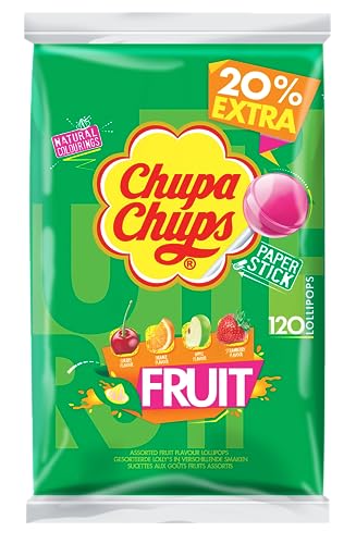 CHUPA CHUPS - Fruit Lollipop Party Bag - 4 Fruity Flavours - 120 Lollies