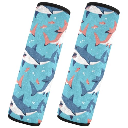 Seat Belt Covers 2 Pack Cartoon Shark Fishes Car Seat Strap Covers Super Soft Cute Car Seat Neck Cover for Boys Girls Adults Babies S