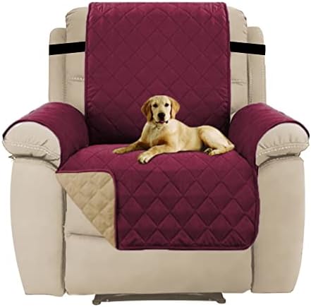 Reversible 1 Seater Chair Sofa Cover for Living Room Reversible Quilted Furniture Protector with 2" Elastic Strap, Sitting Width Up to 21" Chair Cover for Kid and Pet (Chair, Sand/Beige)