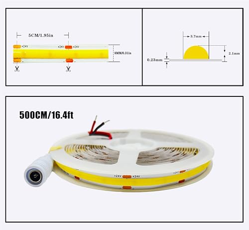 Image of 24V COB LED Strip Light White 6000K IP20 Uniform Light Emitting 480LEDs /M 16.4FT /5M CRI90 Flexible Can be Cropped LED Light Strip Cabinet Home DIY Lighting Projects (White 6000K)