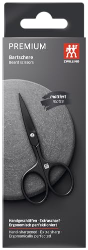 ZWILLING Bartschere (Mit erweiterter Griffbreite, kratzbeständig, gerade Schneide und feine Spitze), Premium, Schwarz, 115 mm