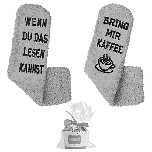 Lustige Bodensocken, Wenn Du Das Lesen Kannst Bring Mir Kaffee, Deutsch Thermosocken Socken mit Geschenkverpackungen und Bändern, Geschenk für Weihnachten, Adventskalender, Geburtstag Cover