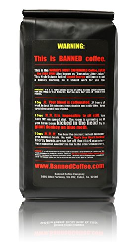 Banned Coffee Ground World's Strongest Coffee - Our Best Super Strong Medium Dark Roast (Ground, 1 lb)