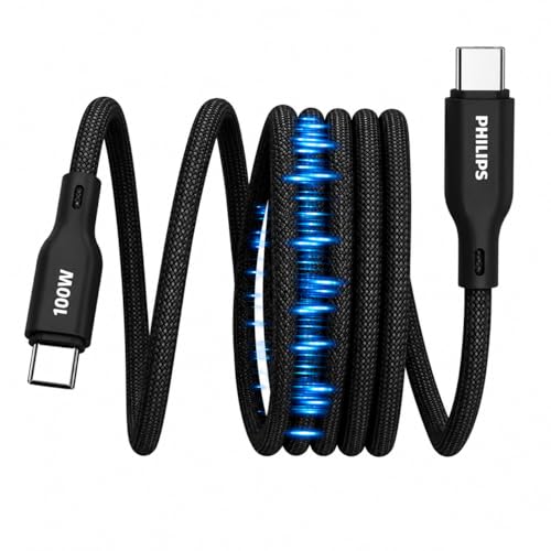 Image of PHILIPS DL7130CB /94 100W Magnetic Type-C to Type-C Fast Charging Cable (1m, Dark Slate) | Nylon Braided | Compatible with iPhone 15+ Series, USB-C iPad Models, Samsung Galaxy & All Type C Devices